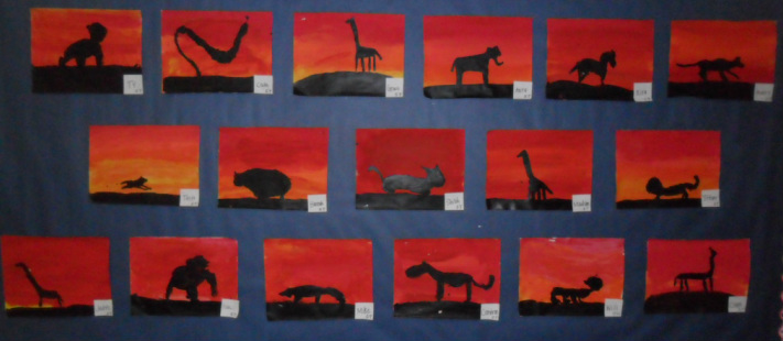 African Animal Silhouette and Sunset - Miss Smith's Art Madness!
